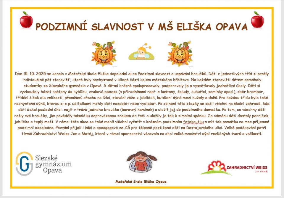 Podzimní slavnost v MŠ Eliška