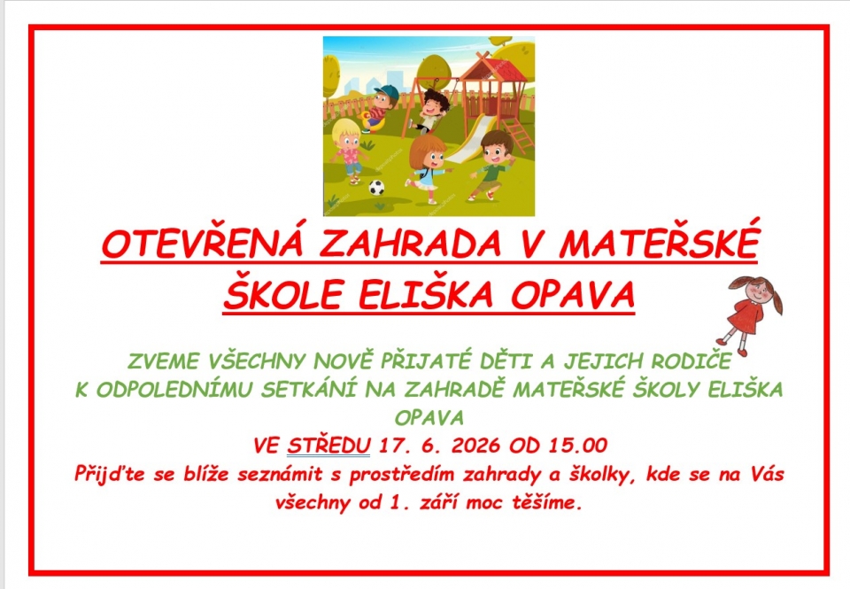 OTEVŘENÁ ZAHRADA V MATEŘSKÉ ŠKOLE ELIŠKA OPAVA